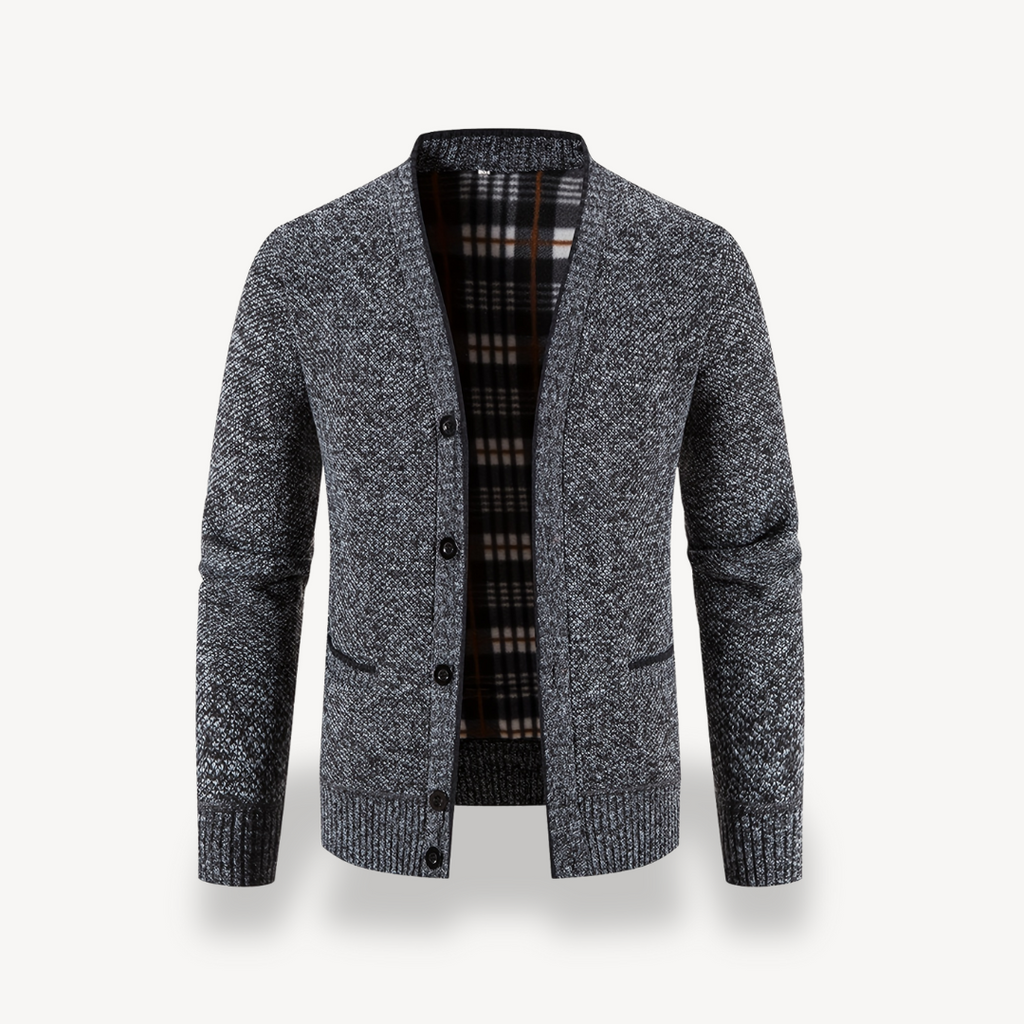 Men's Cardigan Sweater with Plaid Lining | Clara Vienne