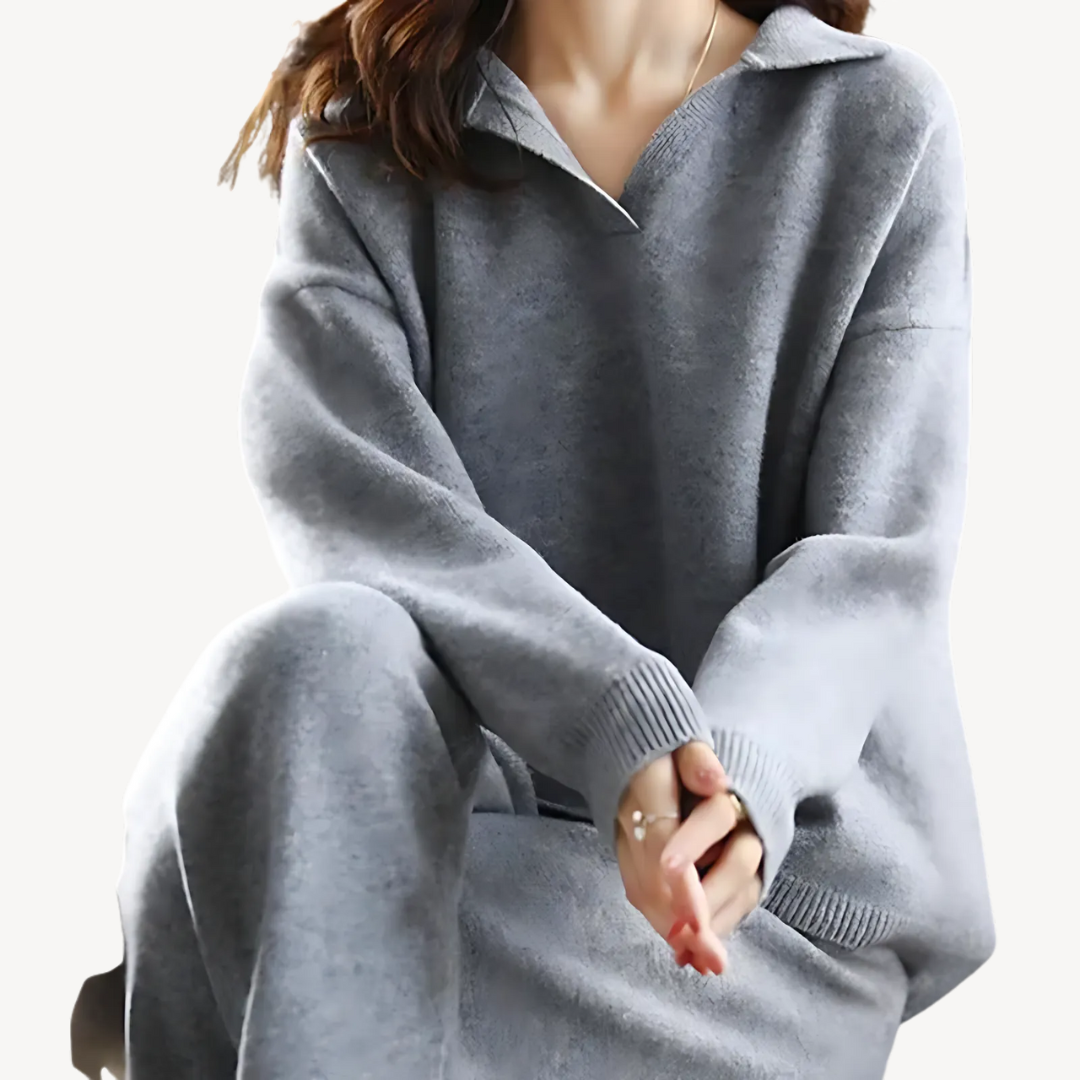 Casual Polo Knit Sweater Set for Women | Clara Vienne