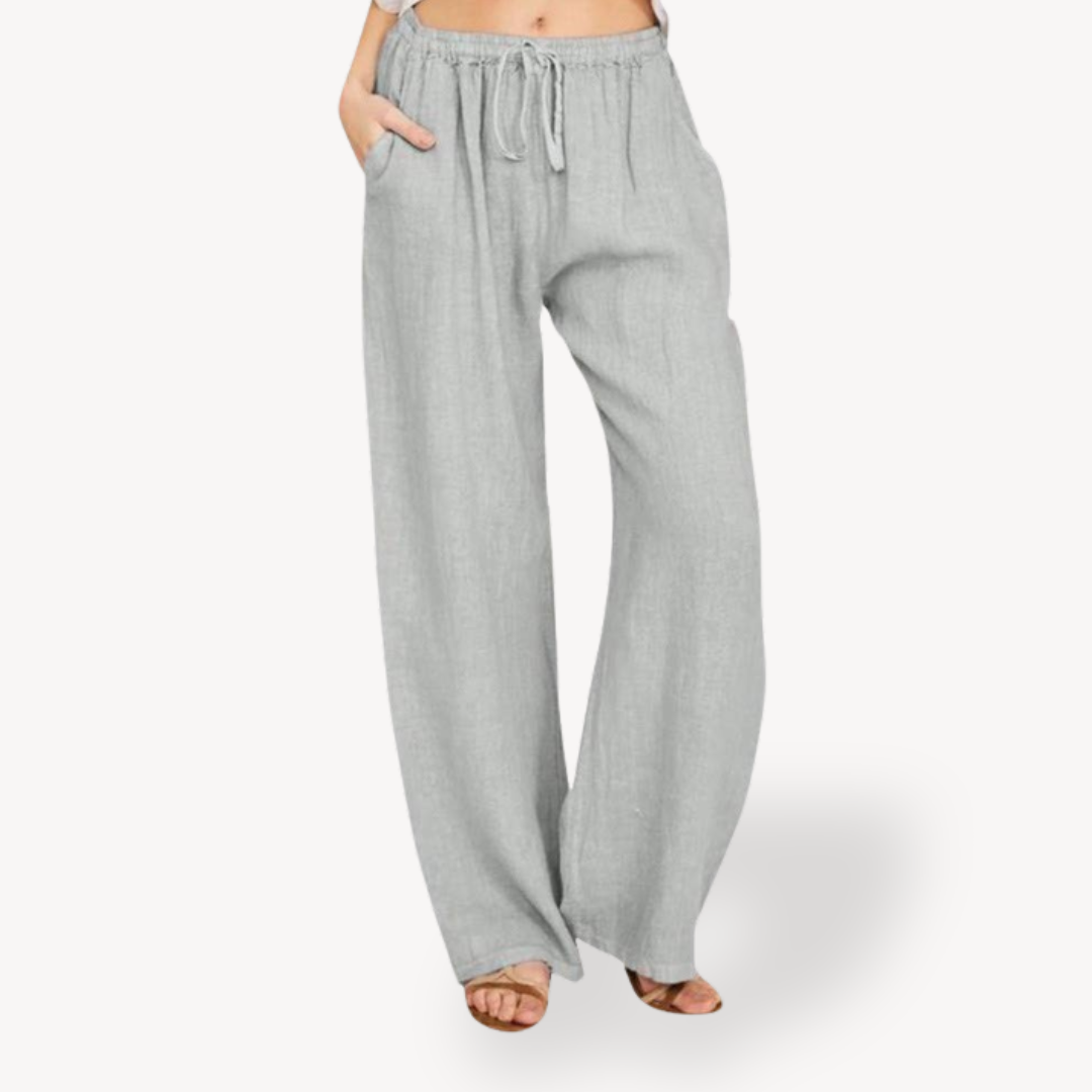Clara Vienne | Women's Linen Wide-Leg Pants - Drawstring, Casual