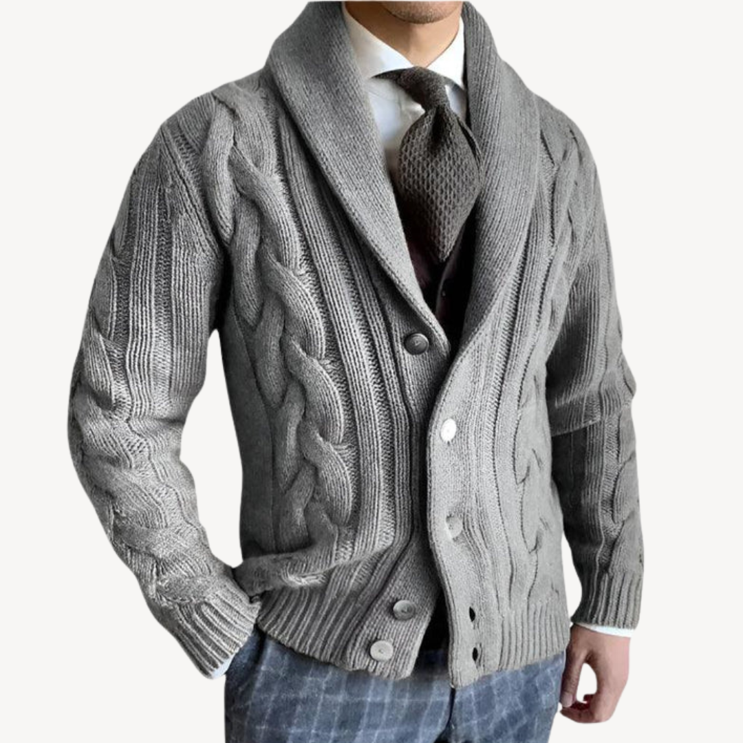 Men's Cable Knit Shawl Collar Cardigan | Clara Vienne