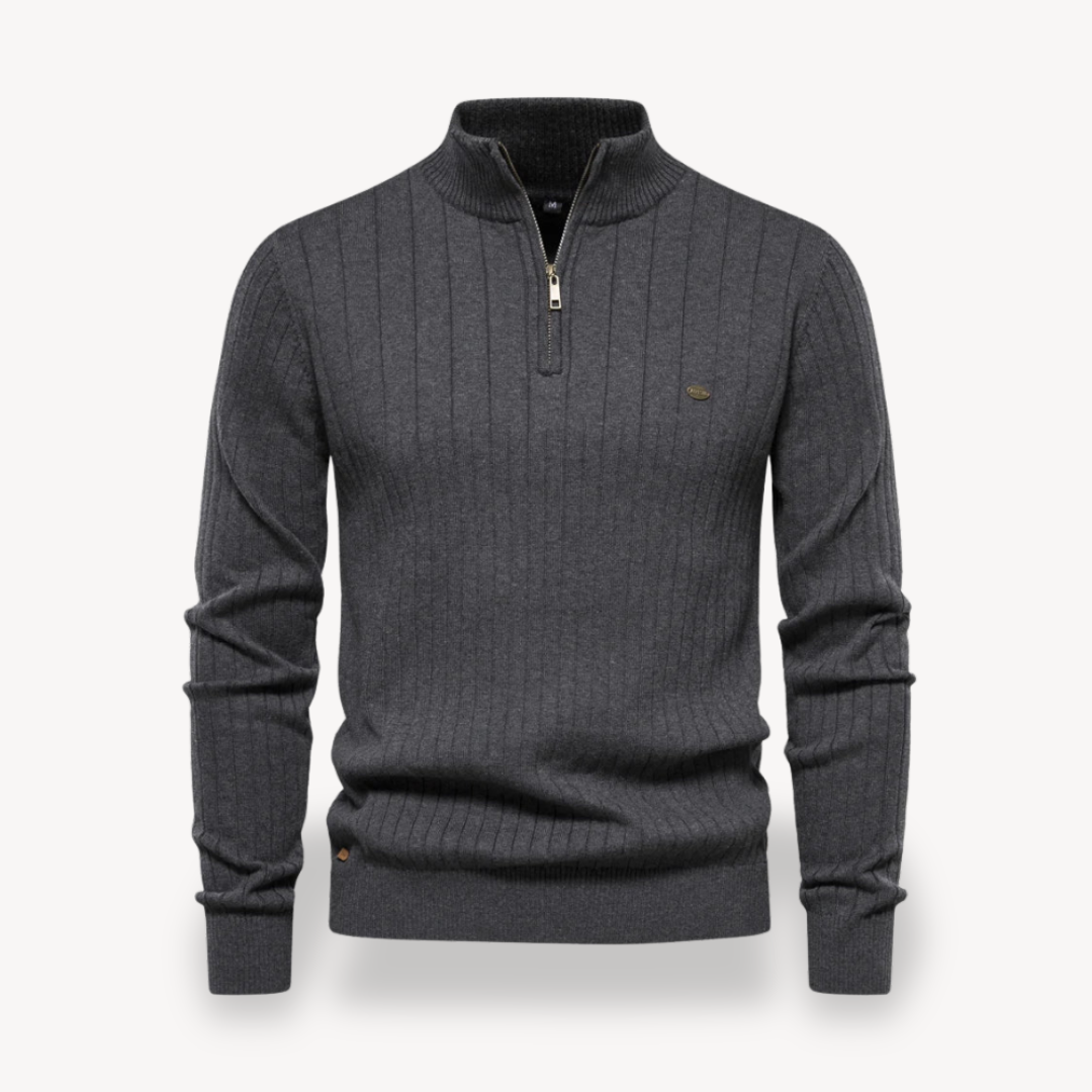 Clara Vienne | Men's Ribbed Knit Cotton Zip Sweater