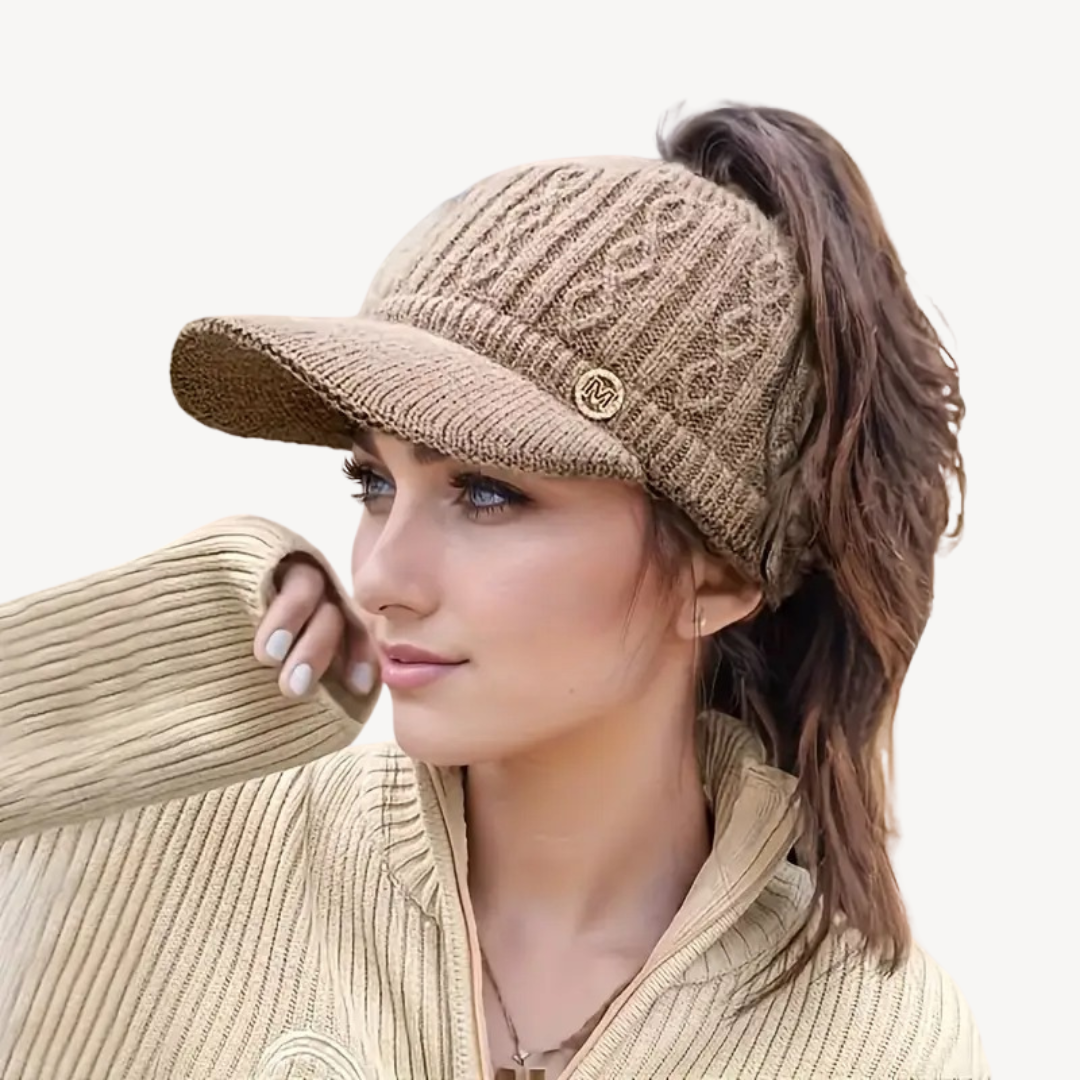 Knit Visor Cap with Ponytail Hole | Clara Vienne