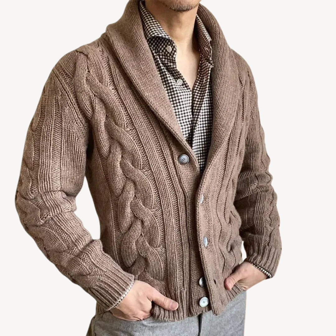 Men's Cable Knit Shawl Cardigan Sweater | Clara Vienne