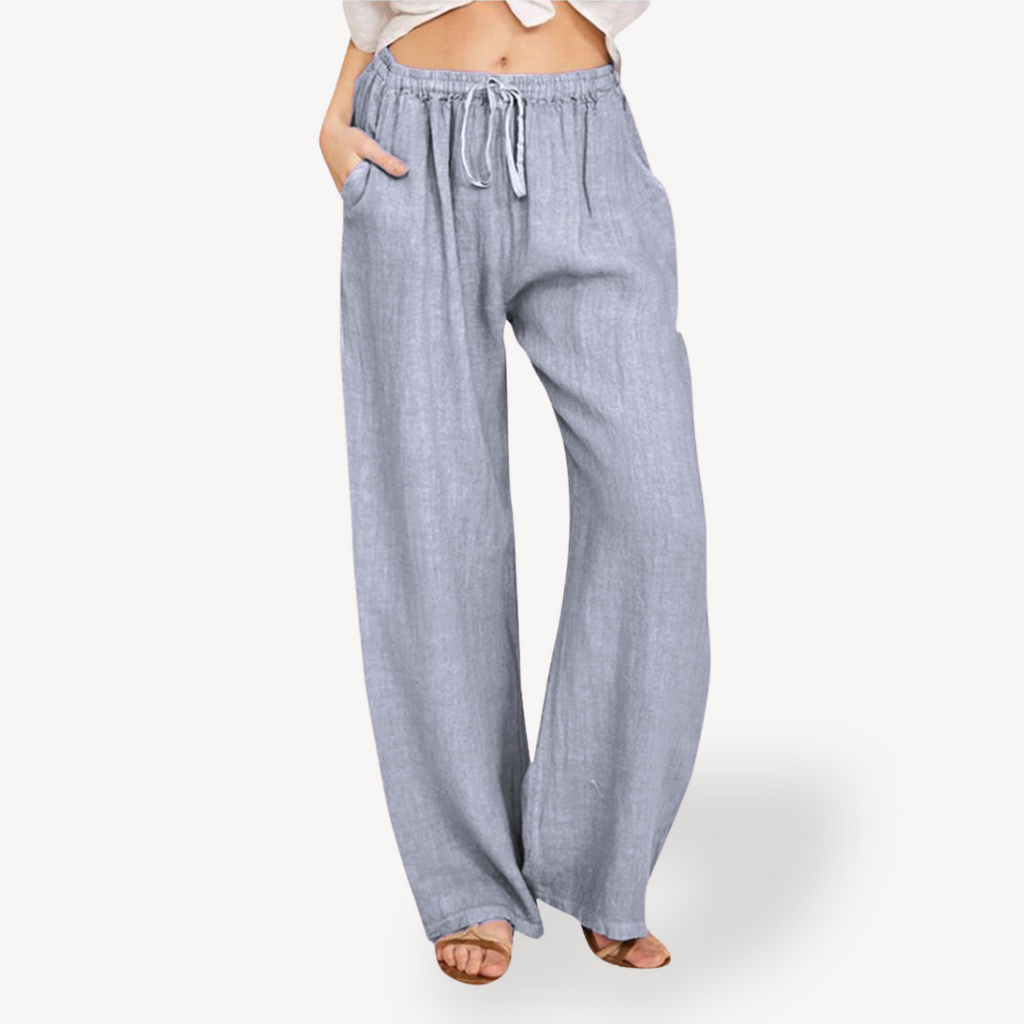 Clara Vienne | Women's Linen Wide-Leg Pants - Drawstring, Casual
