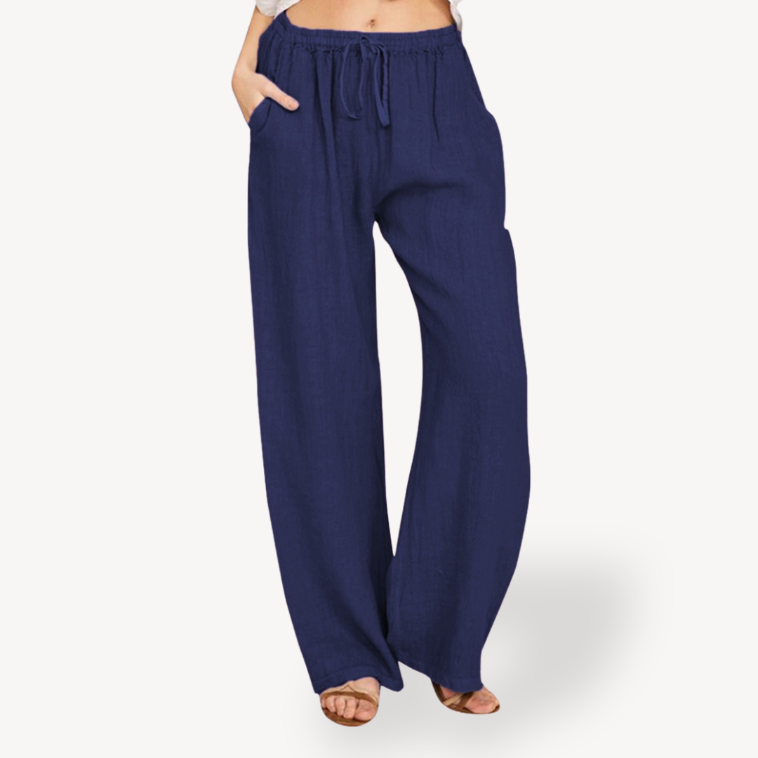 Clara Vienne | Women's Linen Wide-Leg Pants - Drawstring, Casual