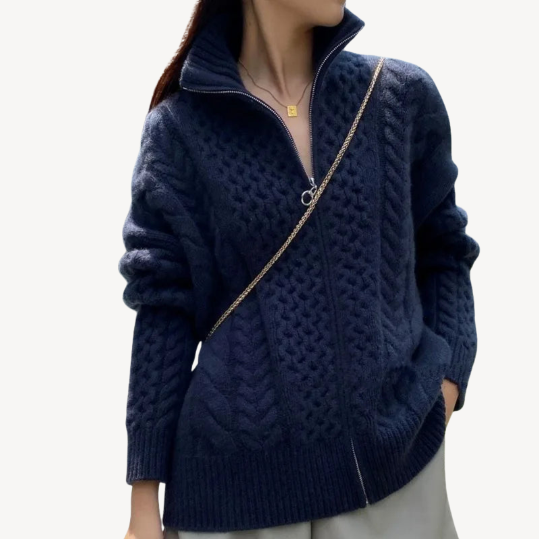 Cable Knit Zip-Up Sweater for Women | Clara Vienne