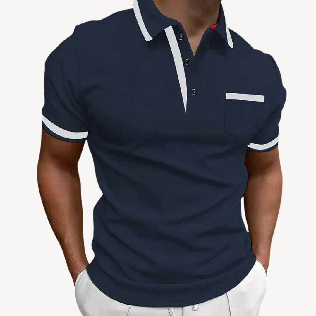 Men's Blue Cotton Blend Polo Shirt | Clara Vienne