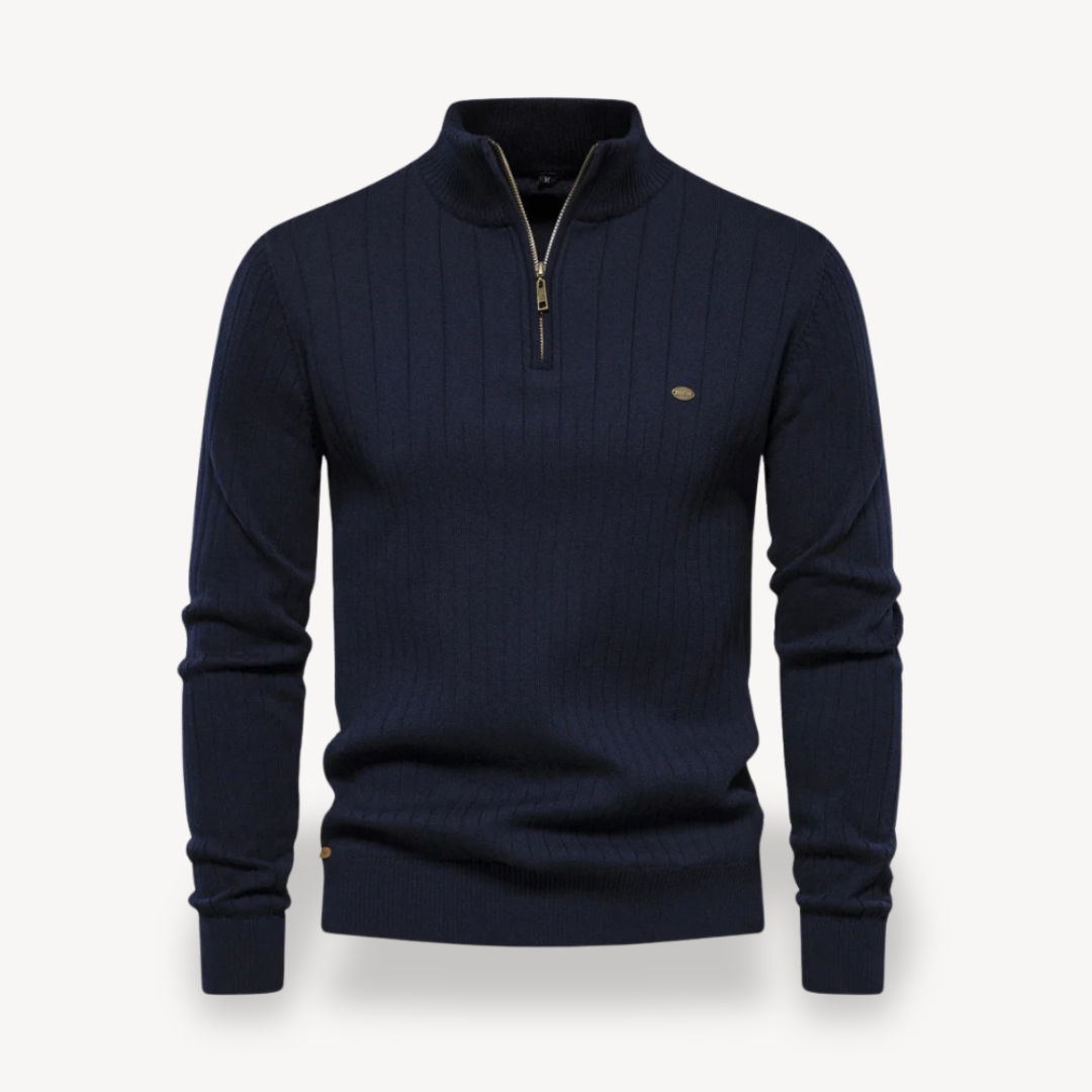 Clara Vienne | Men's Ribbed Knit Cotton Zip Sweater