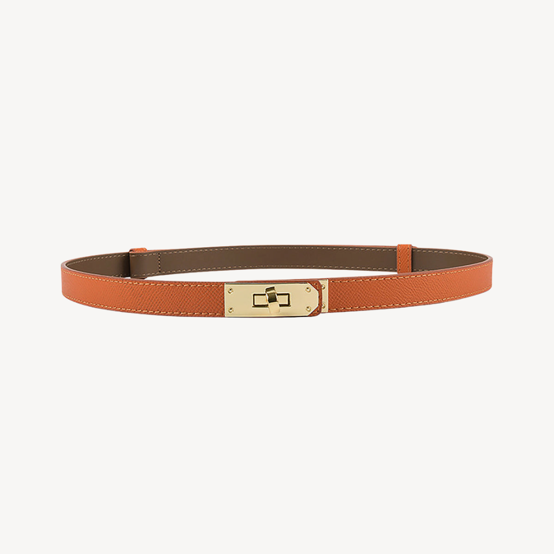 Faux Leather Belt with Gold Buckle for Women | Clara Vienne
