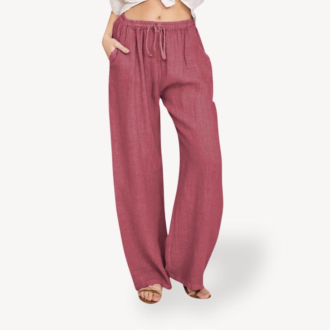 Clara Vienne | Women's Linen Wide-Leg Pants - Drawstring, Casual