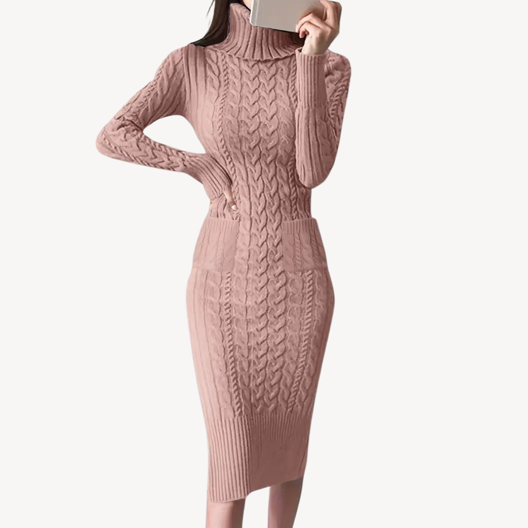 Knit Cable Turtleneck Sweater Dress | Clara Vienne