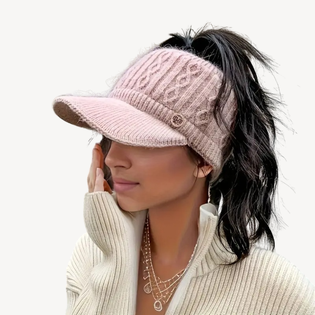 Knit Visor Cap with Ponytail Hole | Clara Vienne