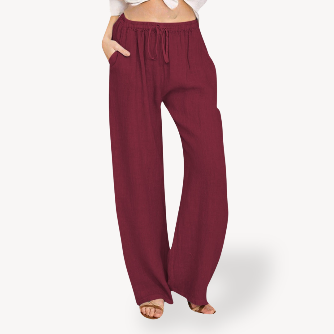 Clara Vienne | Women's Linen Wide-Leg Pants - Drawstring, Casual