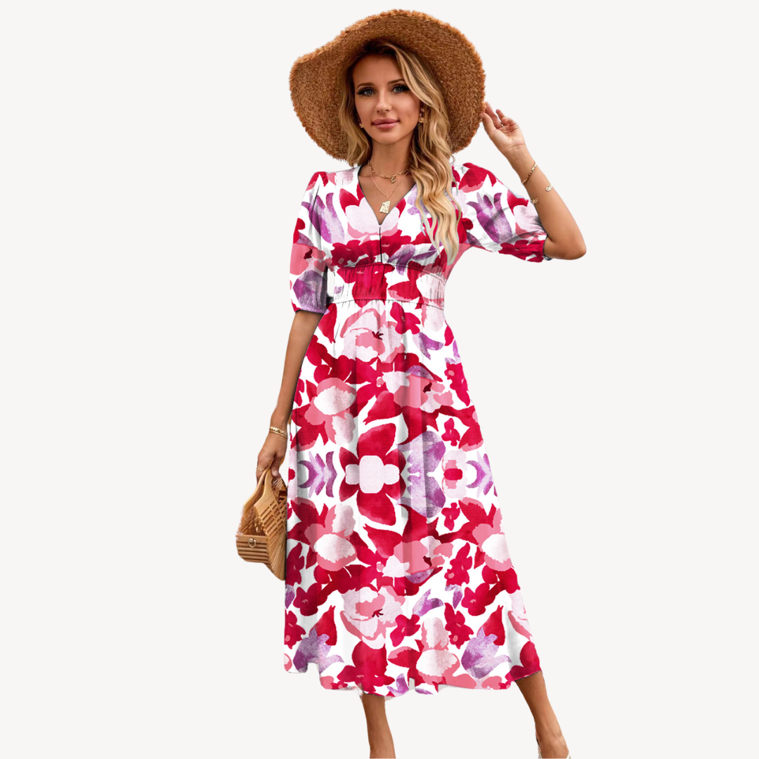 Floral Print V-Neck Midi Dress Women | Clara Vienne