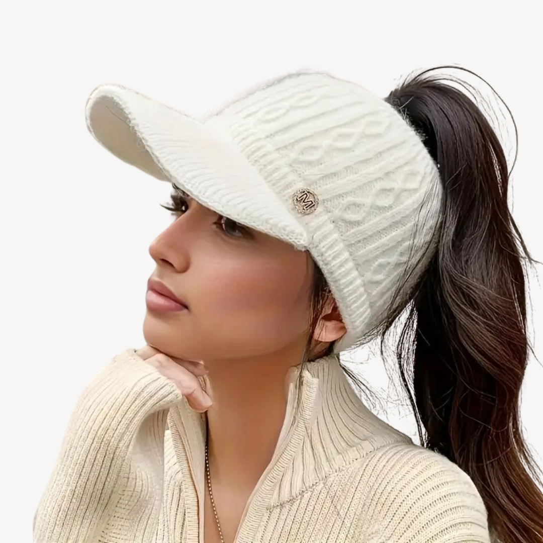 Knit Visor Cap with Ponytail Hole | Clara Vienne