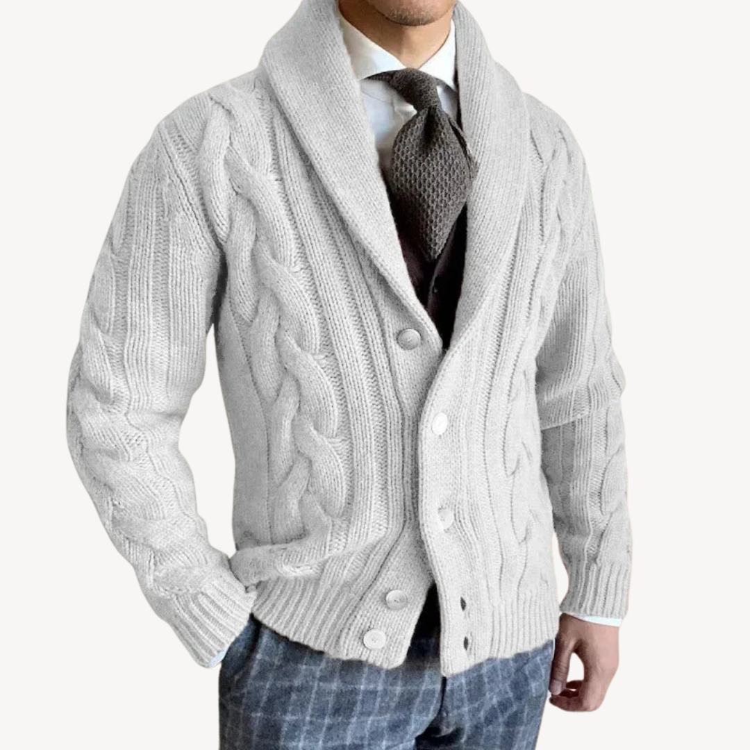 Men's Cable Knit Shawl Cardigan Sweater | Clara Vienne