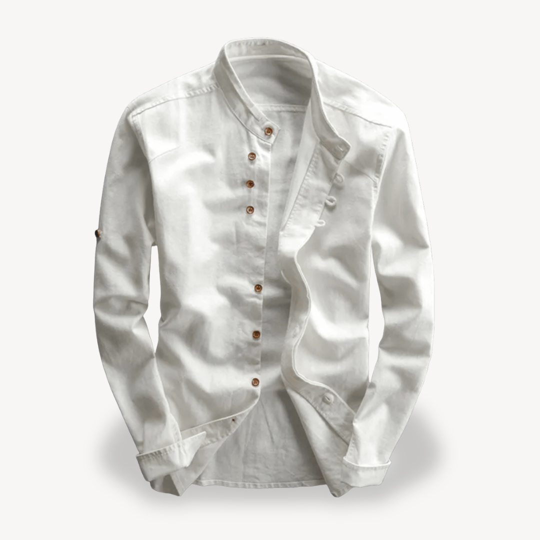 Men's Casual Mandarin Collar Button-Down Shirt | Clara Vienne