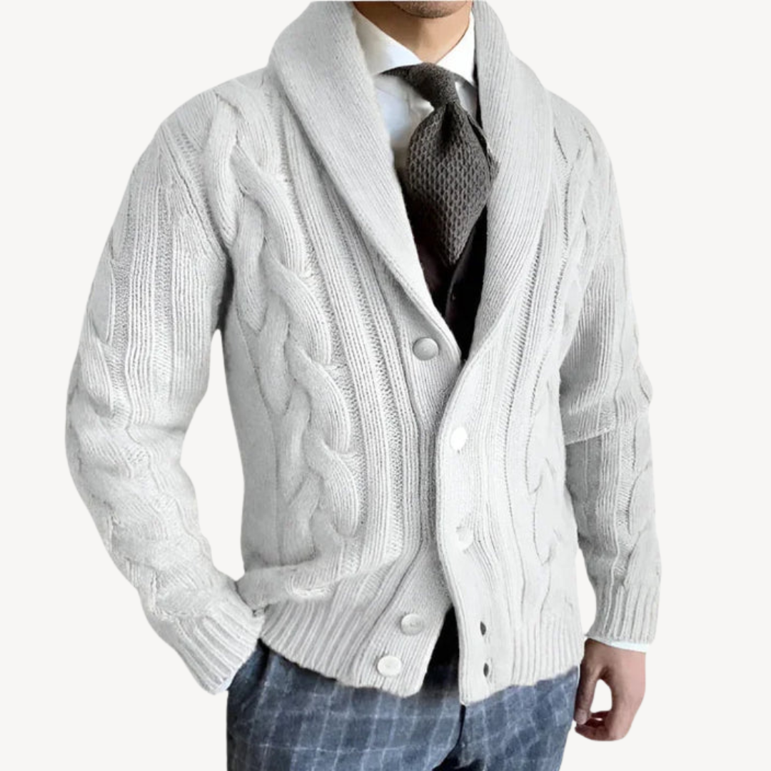 Men's Cable Knit Shawl Collar Cardigan | Clara Vienne