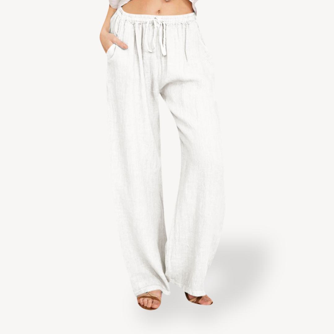 Clara Vienne | Women's Linen Wide-Leg Pants - Drawstring, Casual